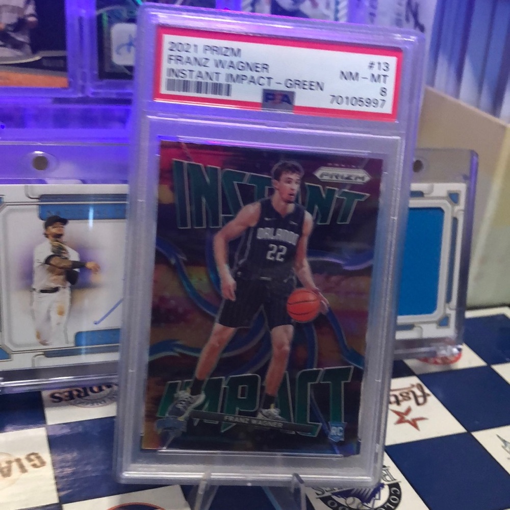 Franz Wagner graded 8 sports card 2021 Prizm Instant Impact Green Card #13